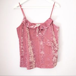 🦋 J. Crew Pink Velvet Ruffle Cami Spaghetti Top S